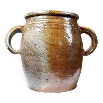 Ancient stoneware pot from Puisaye with two handles, late 19th to early 20th century.