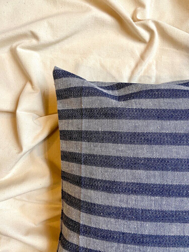 Striped denim cushion 40 cm