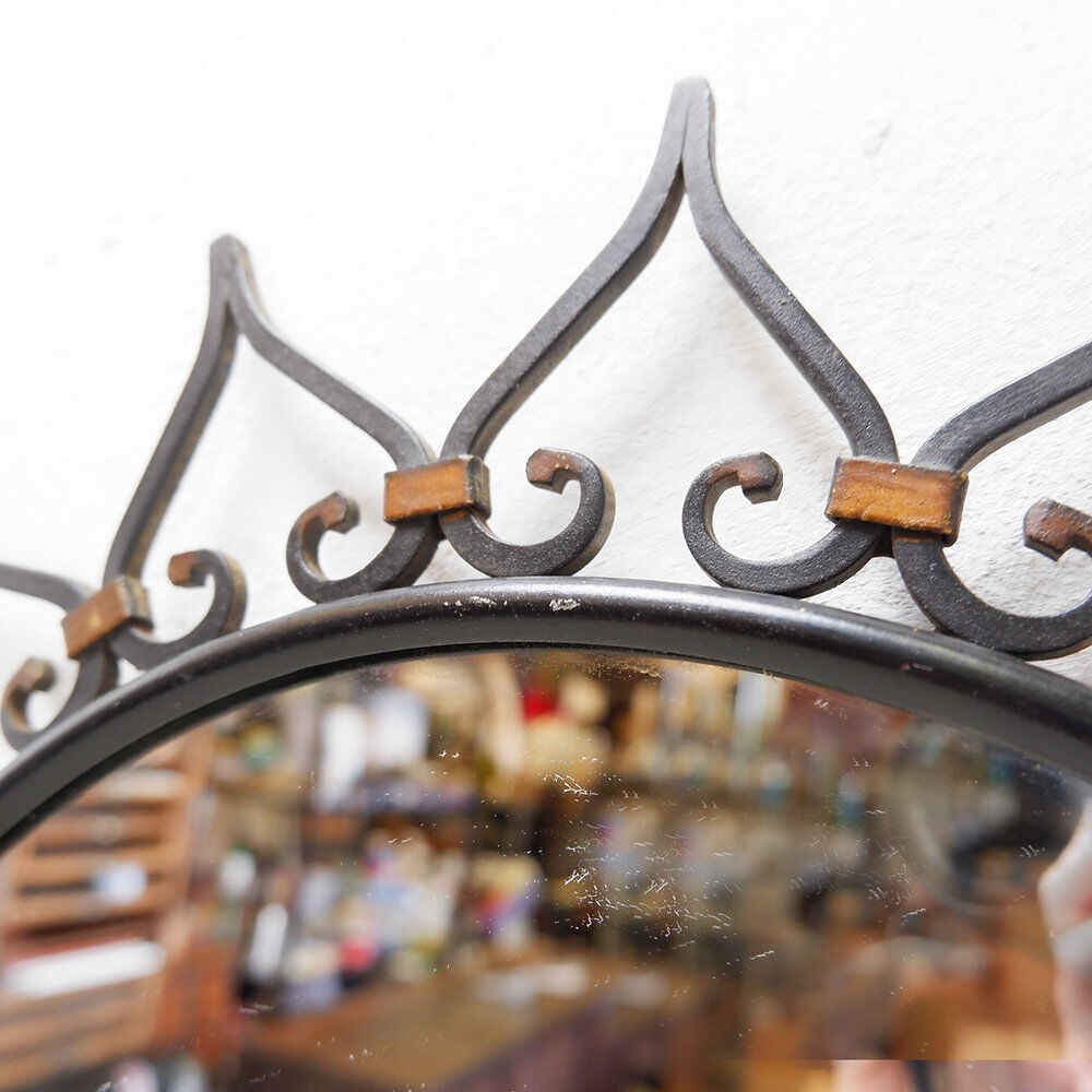 Wall mirror sun in wrought iron with heart pattern - 1960s