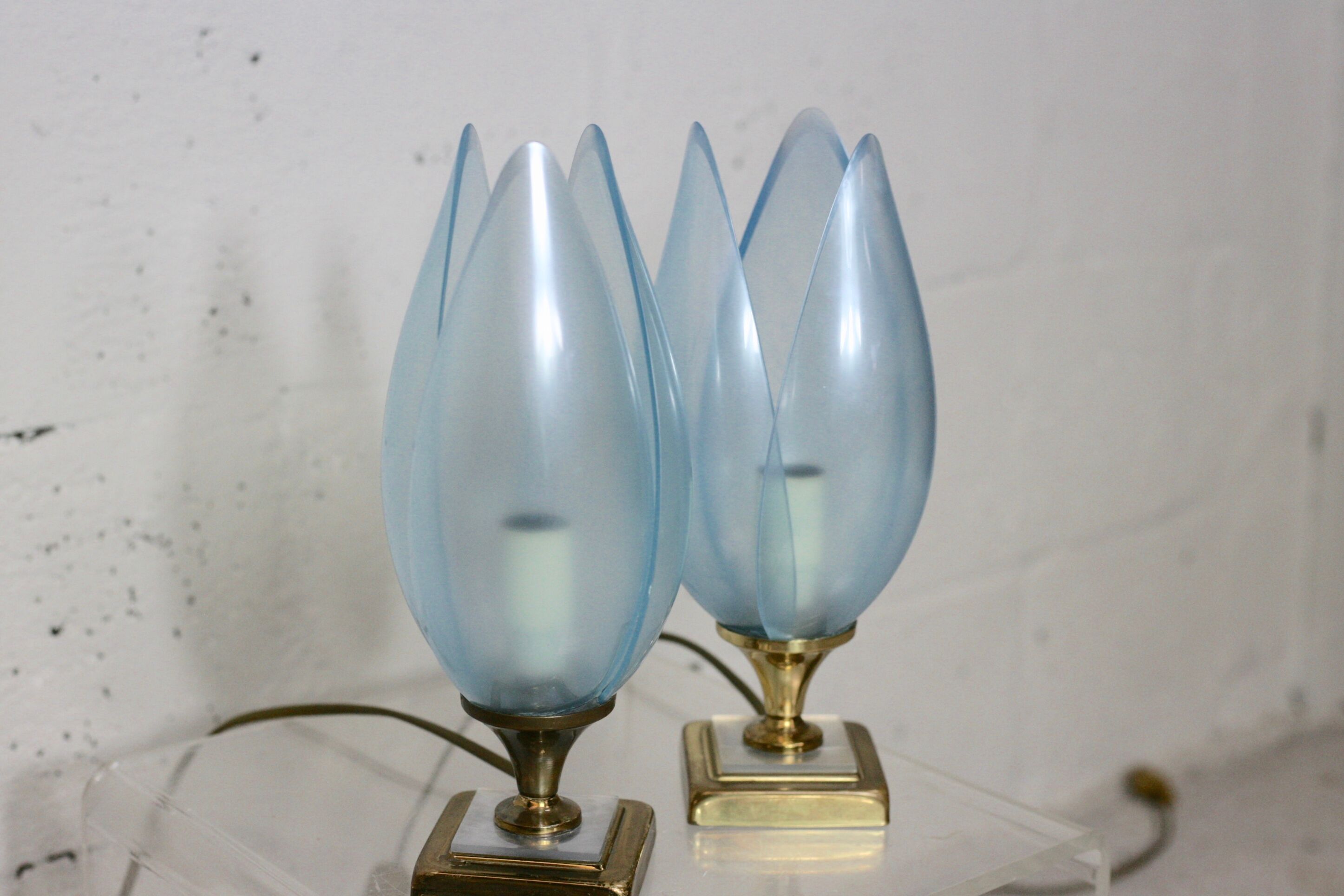 Pair of Blue Lamps edited by Rougier, France, circa 1970