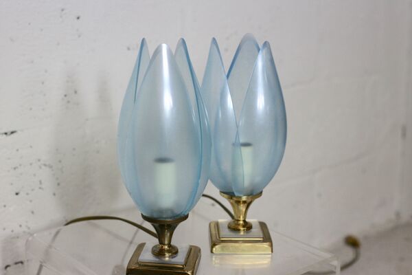 Paire de lampes bleues éditées par Rougier France circa 1970