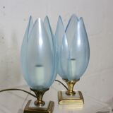Pair of Blue Lamps edited by Rougier, France, circa 1970