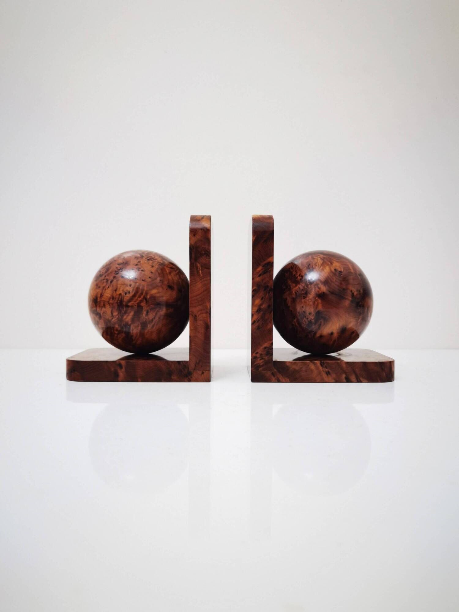Serre-livres Art déco en bois de loupe polie