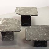 Italian Trio of Black Carrara Marble Side Tables with Oblique Angle, 1970s.