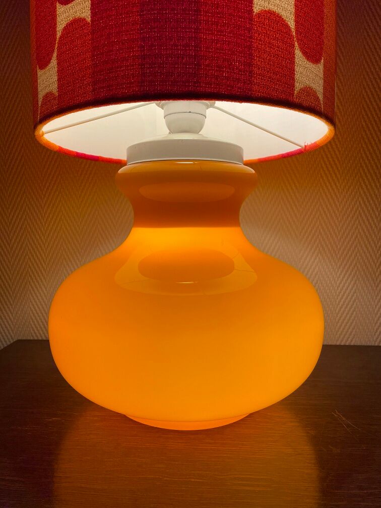 Camaieu table lamp - orange opaline and vintage fabric