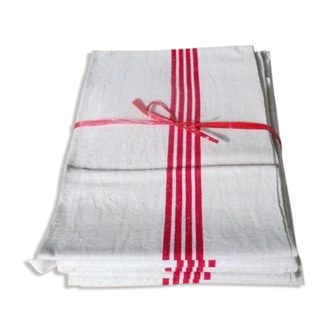Old linen - 5 towels in métis, red stripes - 0111