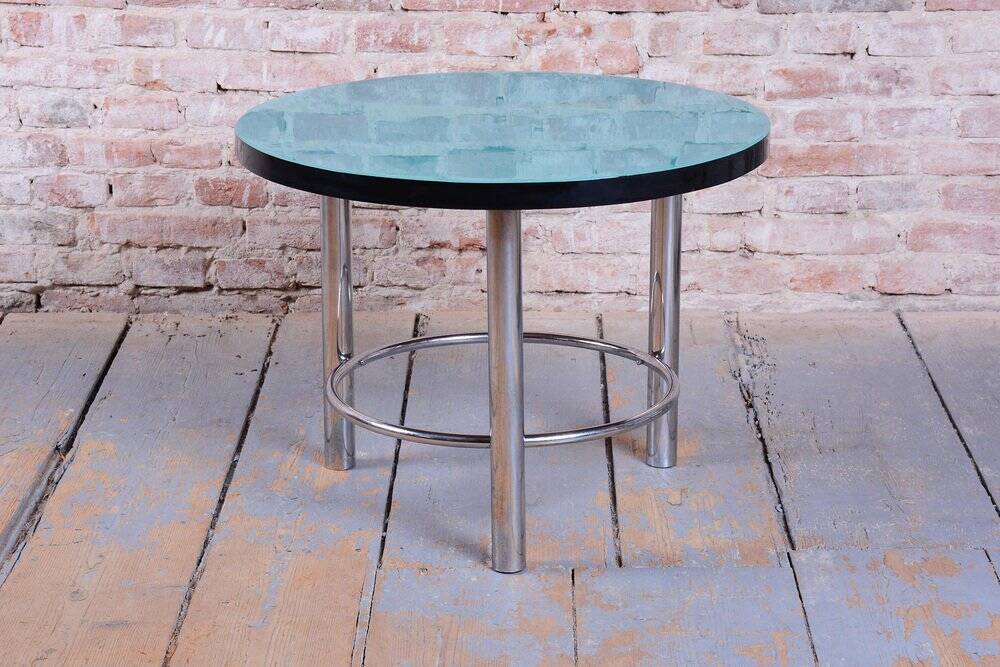 Czech Bauhaus Round Coffee Table in Chrome-Plated Steel, 1930s