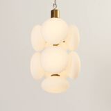 Brass and opaline Sputnik chandelier by Kaiser Leuchten, Germany, 1960s.