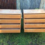 Commodes vintage (duo) en chêne  à 4 tiroirs.