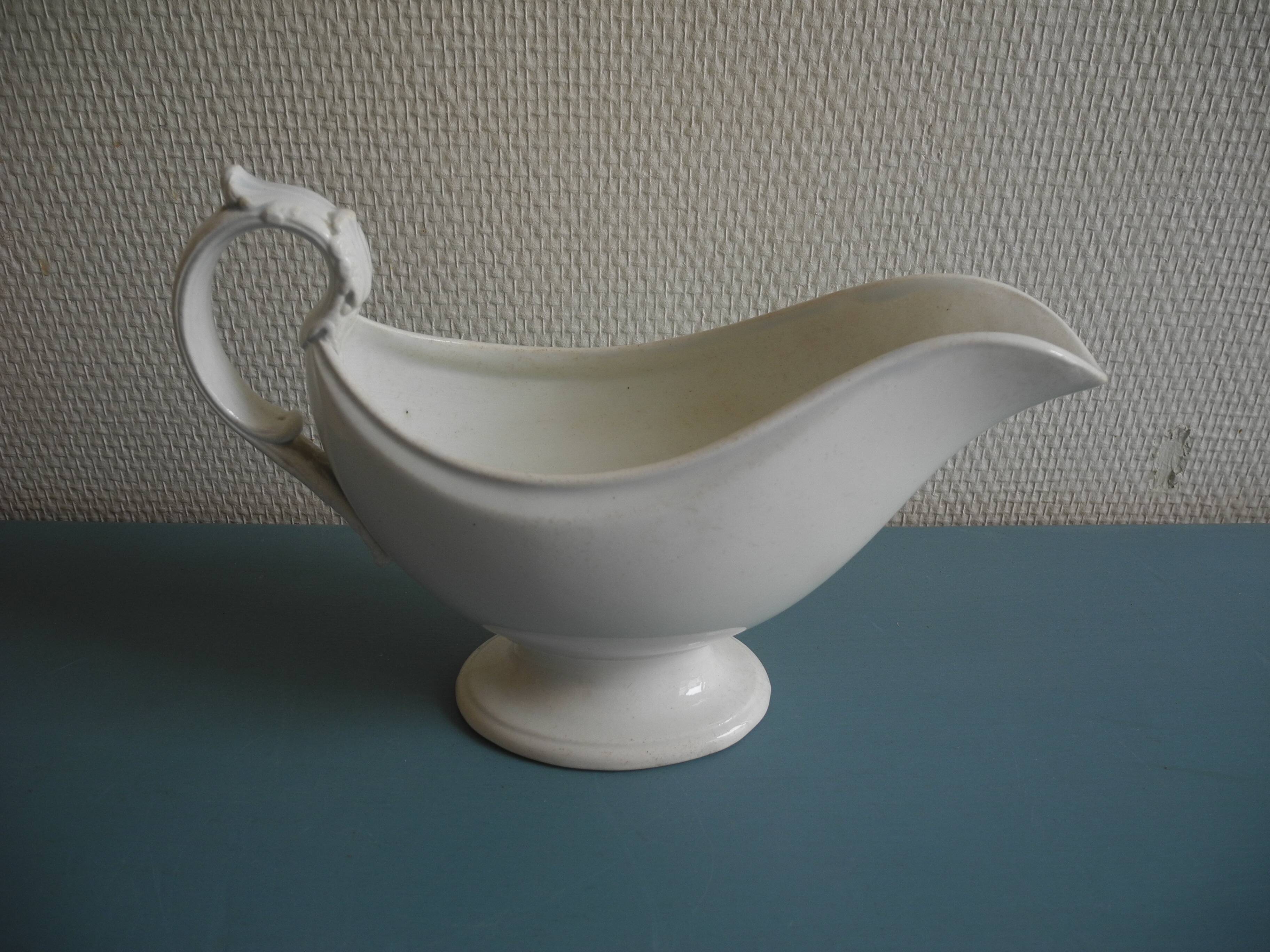 Old earthenware sauceboat Creil-Montereau 19th century