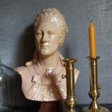 Bust of a woman "the elegant"XIXth in painted plaster signed on its solid wood base