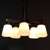 1930s Art Deco Brass Chandelier, Czechoslovakia