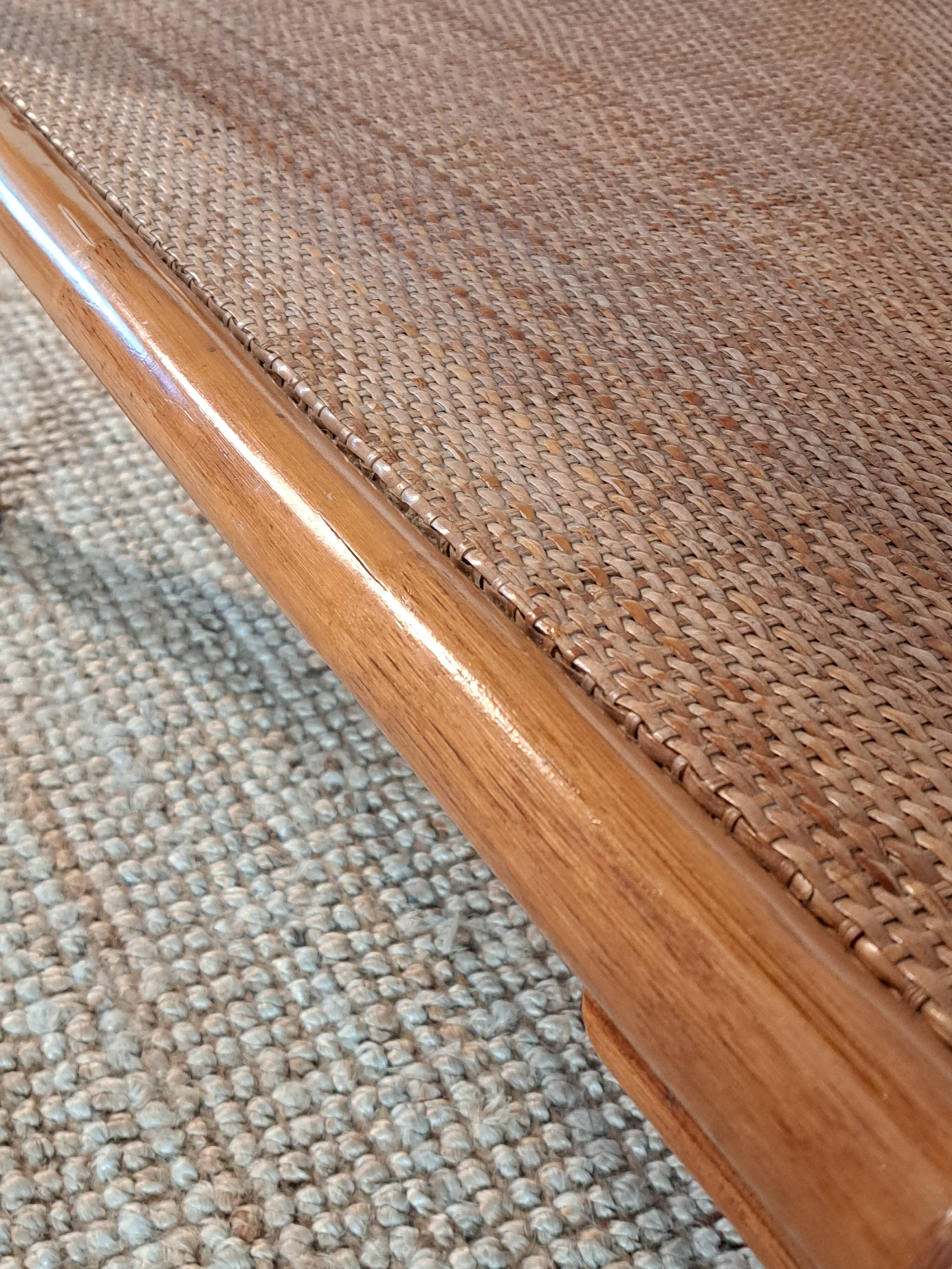 Vintage rectangular rattan and bamboo coffee table