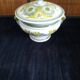 Soup tureen / Sweet jar in HB Quimper earthenware with green and yellow floral decoration - S