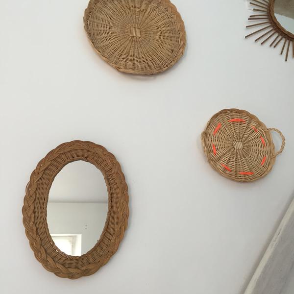 Miroir ovale vintage rotin osier