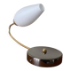 Swan neck wall light in brass and white opaline glass tulip.