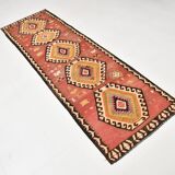 Red & Beige Oriental Vintage Kilim Runner Rug, 81x261Cm