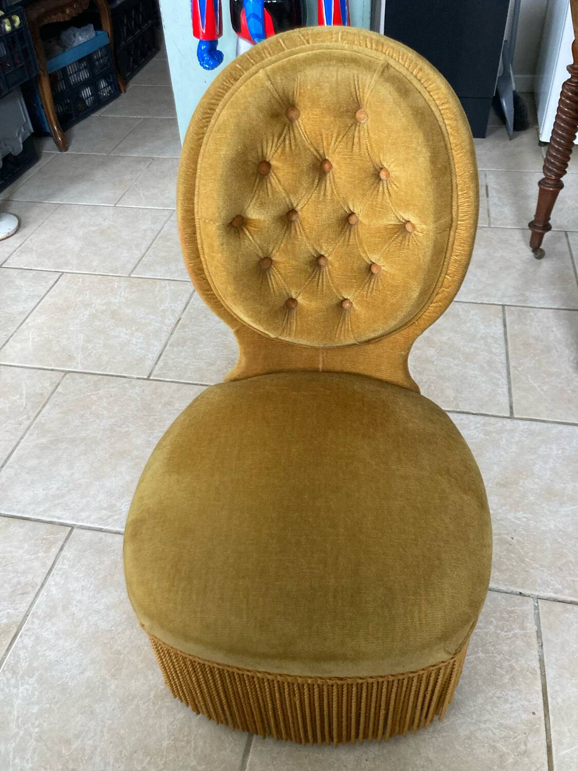 Golden yellow velvet toad pouf