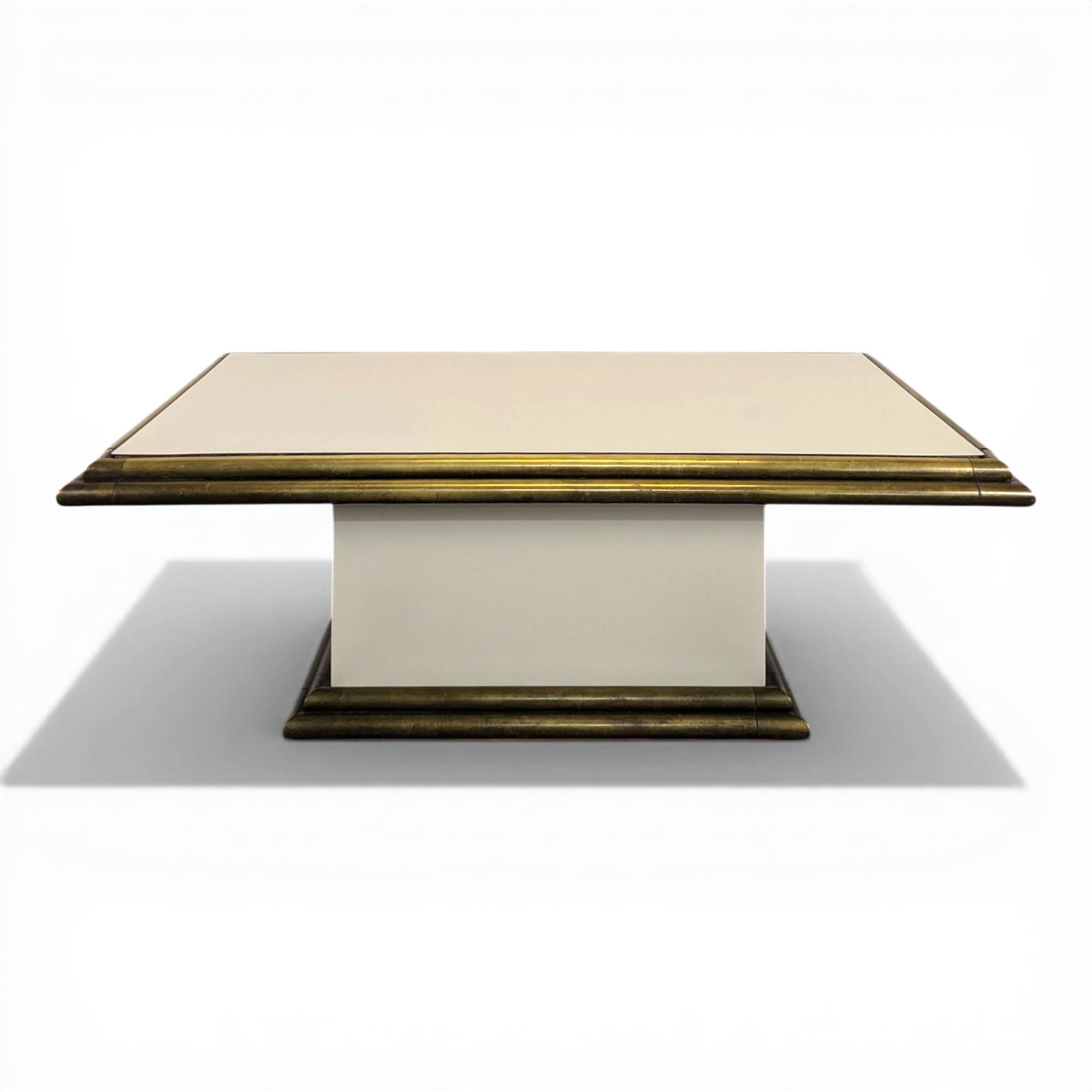 1980s coffee table made of brass tubes and laminate.