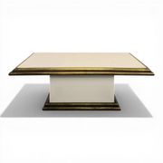 Table basse des années 80 en tubes de laitons et stratifié