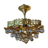 Plafonnier Murano fleurs jaunes et boules en verre 1970