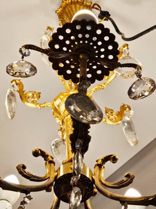 Five-light chandelier in chiseled bronze and crystal
