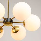 Mid-Century Modern Italian 6-Arm Sputnik Chandelier with Opaline Shades, 19