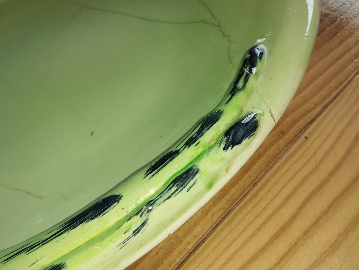 Vintage Vallauris asparagus dish in barbotine ceramic – 1950s