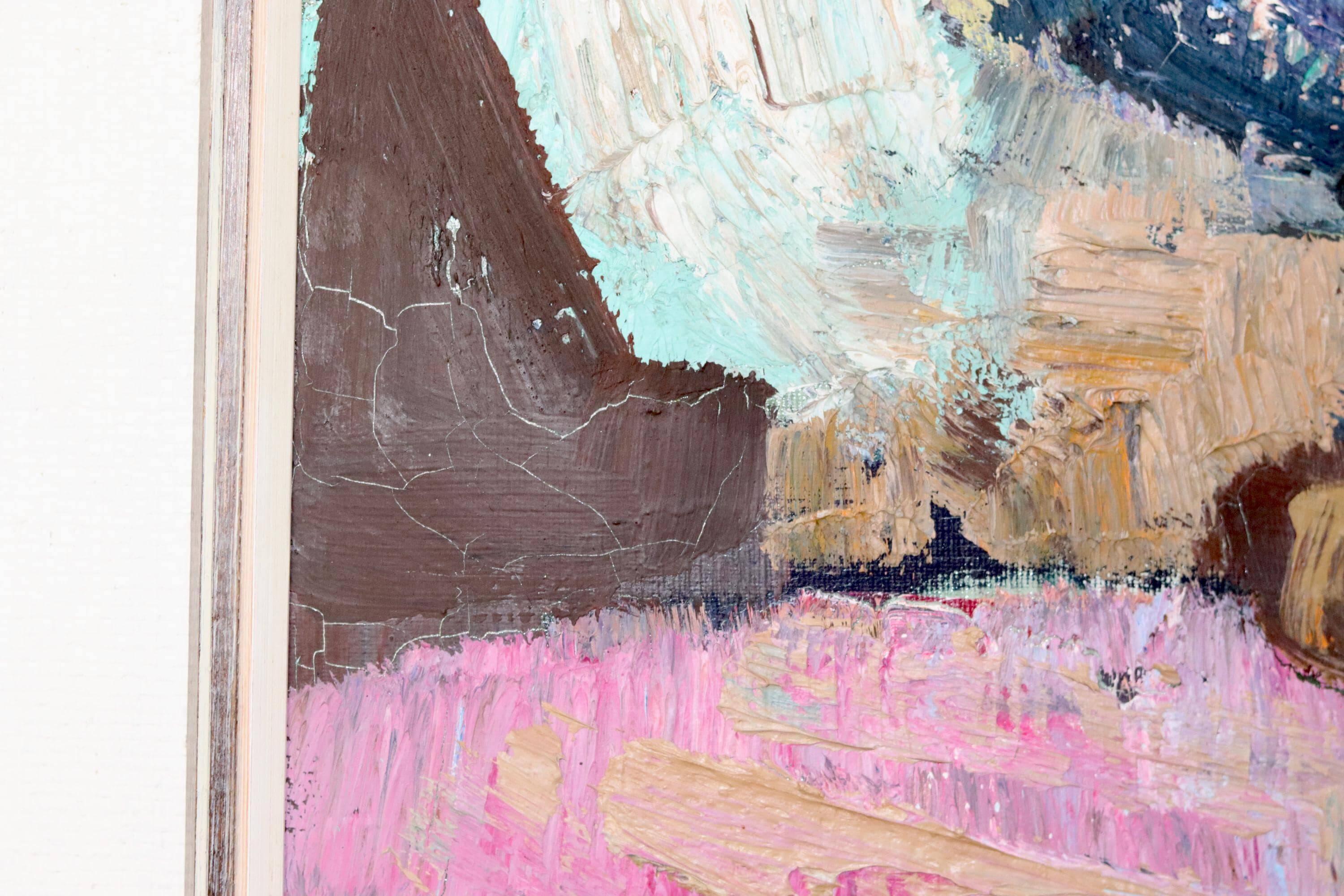 Grande peinture à l'huile moderniste suédoise « Mère et fille » par Gösta Falck vers 1960 - Vintage et encadrée