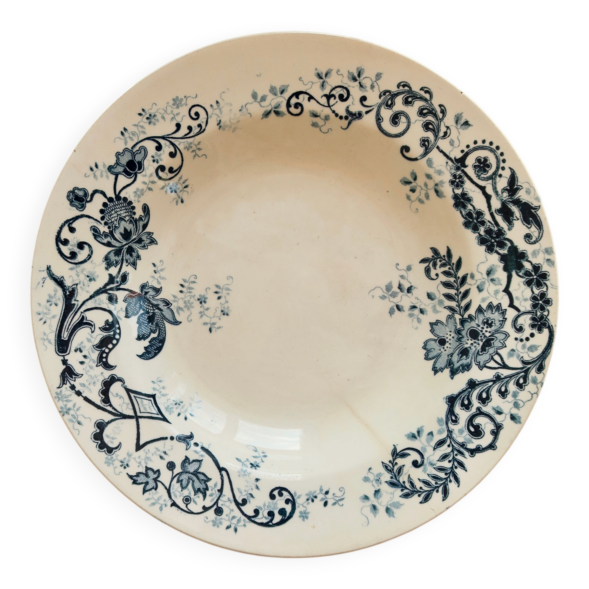 Antique hollow plate, ironstone HB&Cie Choisy-le-Roi - Sévigné model