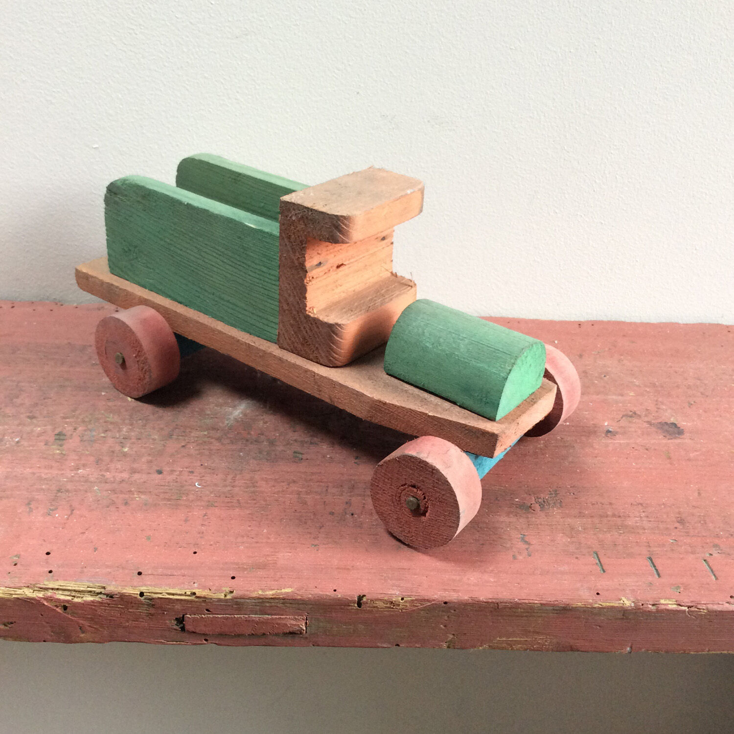 Toy green wooden truck 50's
