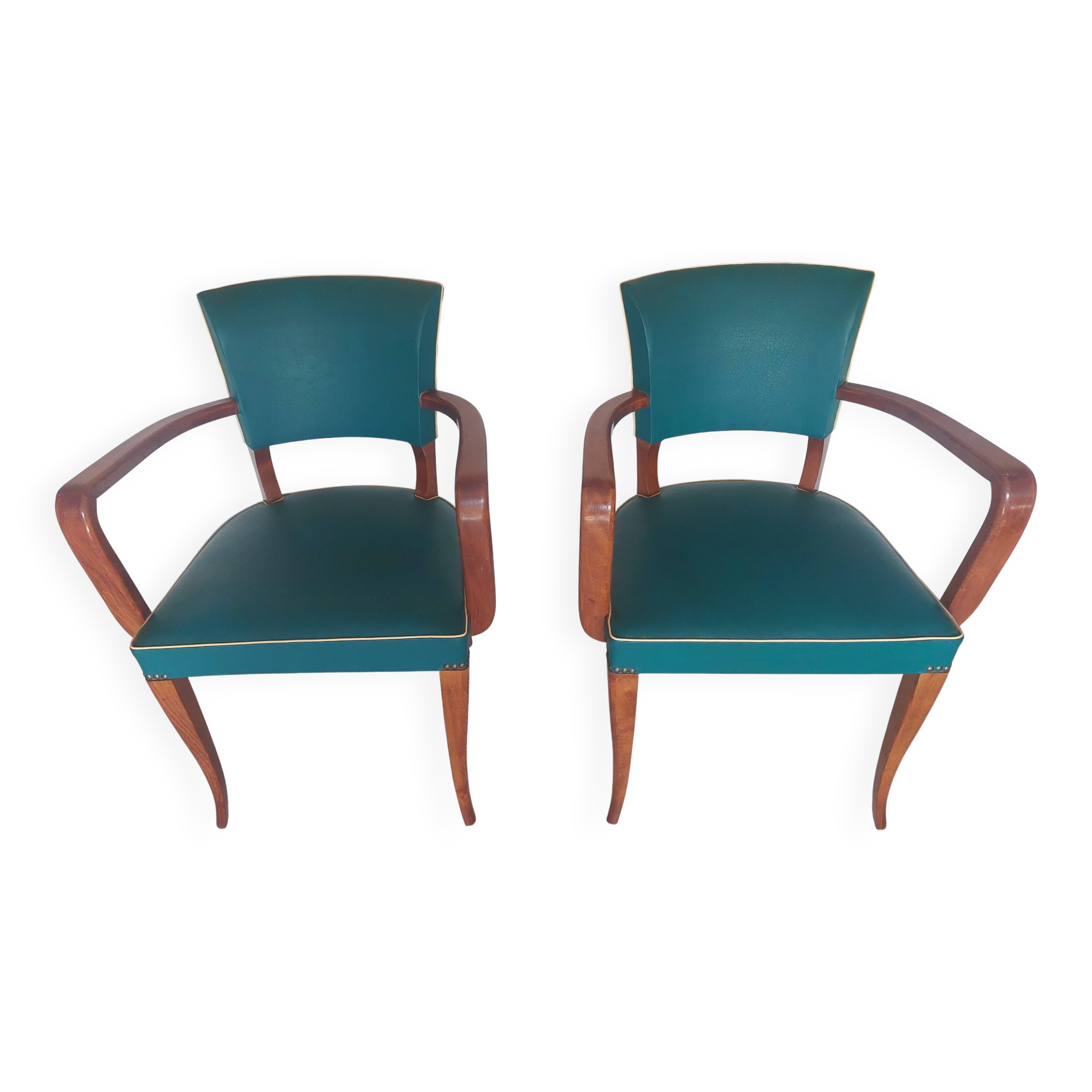 pair of green bridge armchairs