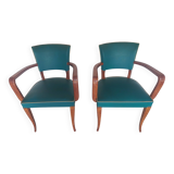 pair of green bridge armchairs