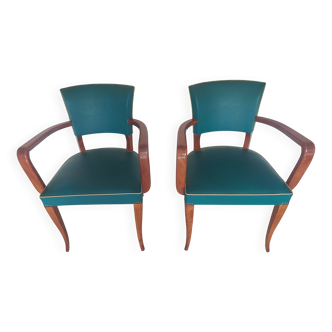 pair of green bridge armchairs