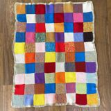 Plaid multicolore en crochet en laine vintage Granny square