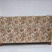 1950s, Danish 2-seater sofa, beige/ brown furniture fabric, oak wood.
