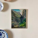 Peinture à l'huile sur toile "Falaise et rivière" n°44