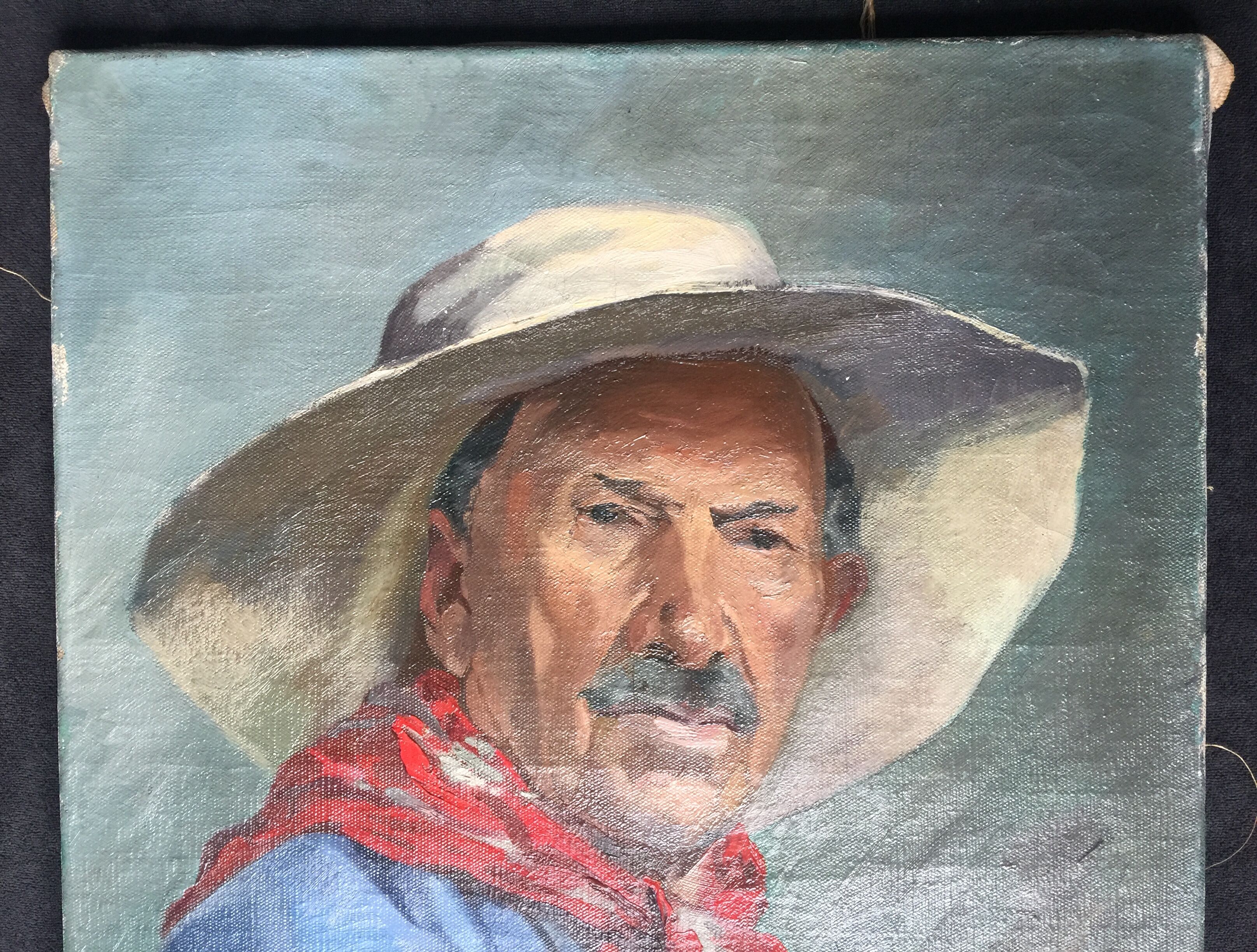 Oil on canvas "Man with red scarf" 1942 by AVRIL