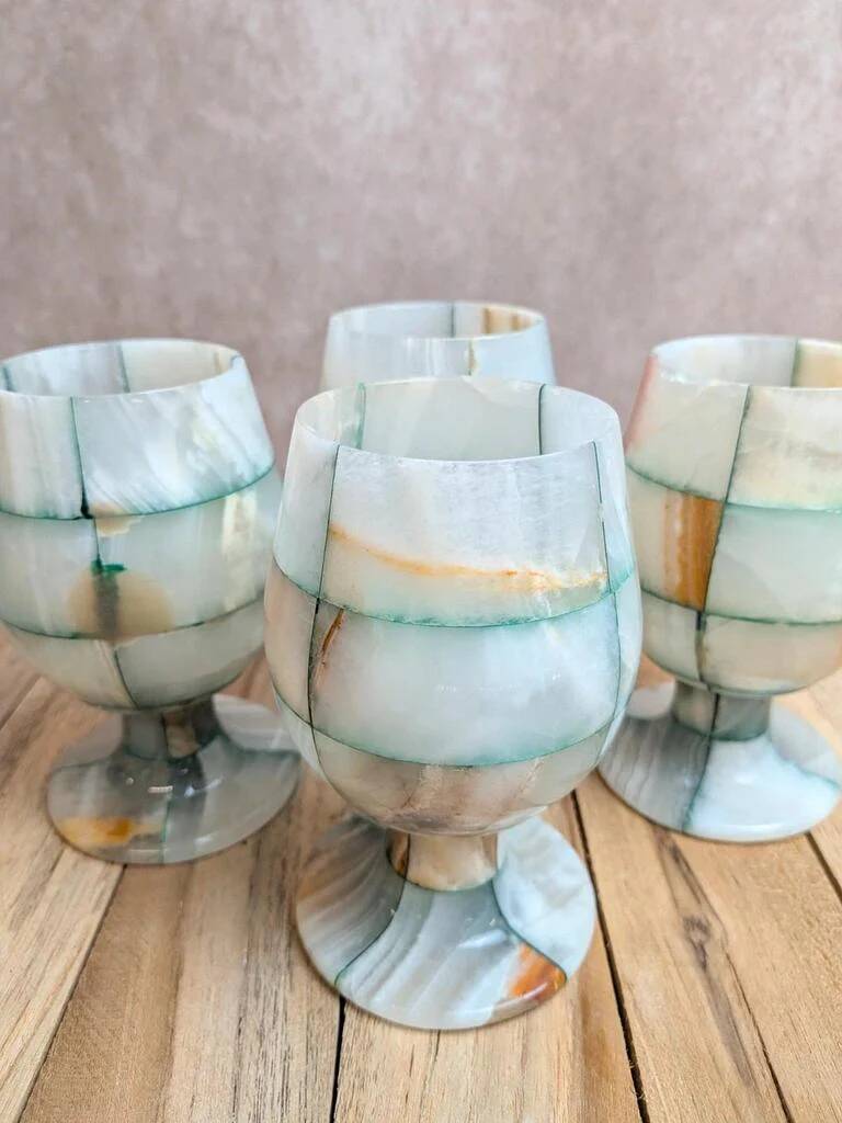 Set of 4 vintage onyx stemmed glasses