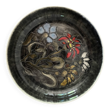 Glazed ceramic dish with flower decoration by Youen