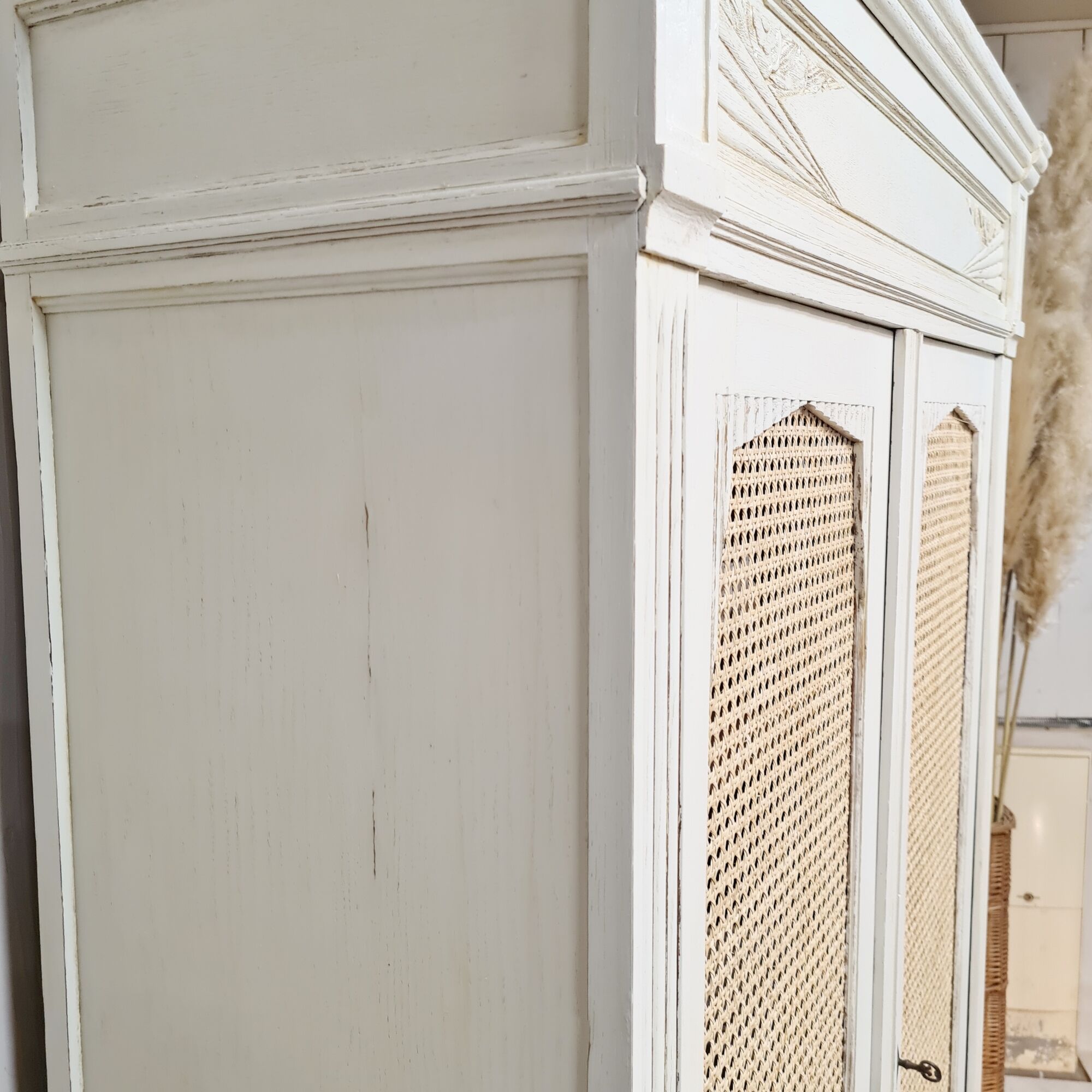 Art Deco wardrobe revisited Shabby chic style with two rattan canning doors