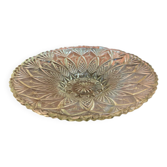 Vintage Flat Fruit Bowl, Moulded & Cut Glass