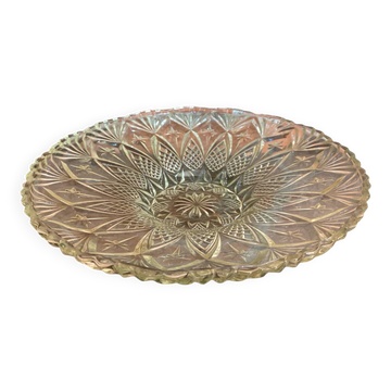 Vintage Flat Fruit Bowl, Moulded & Cut Glass