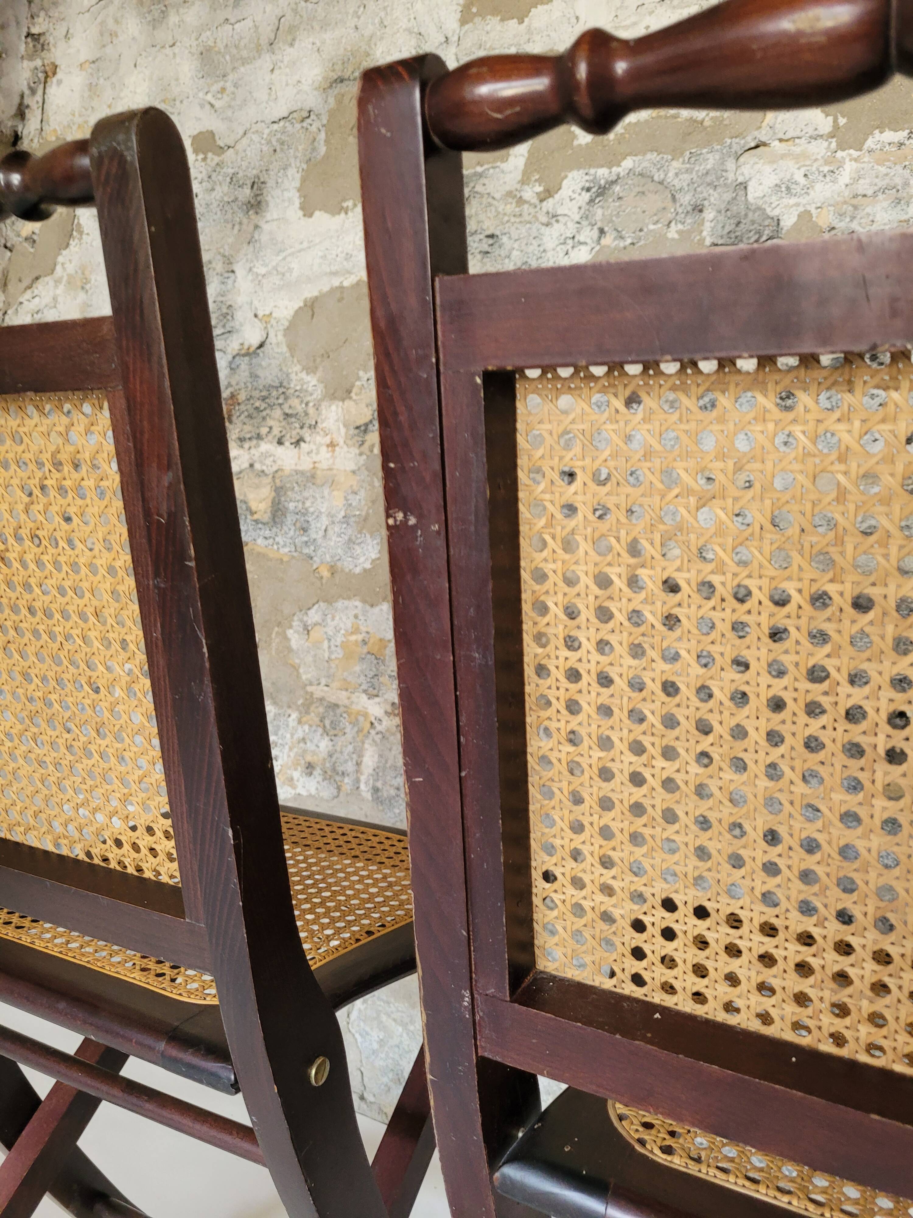 Pair of folding cane chairs