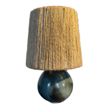 Lampe à poser en grès céramique années 60 abat jour corde