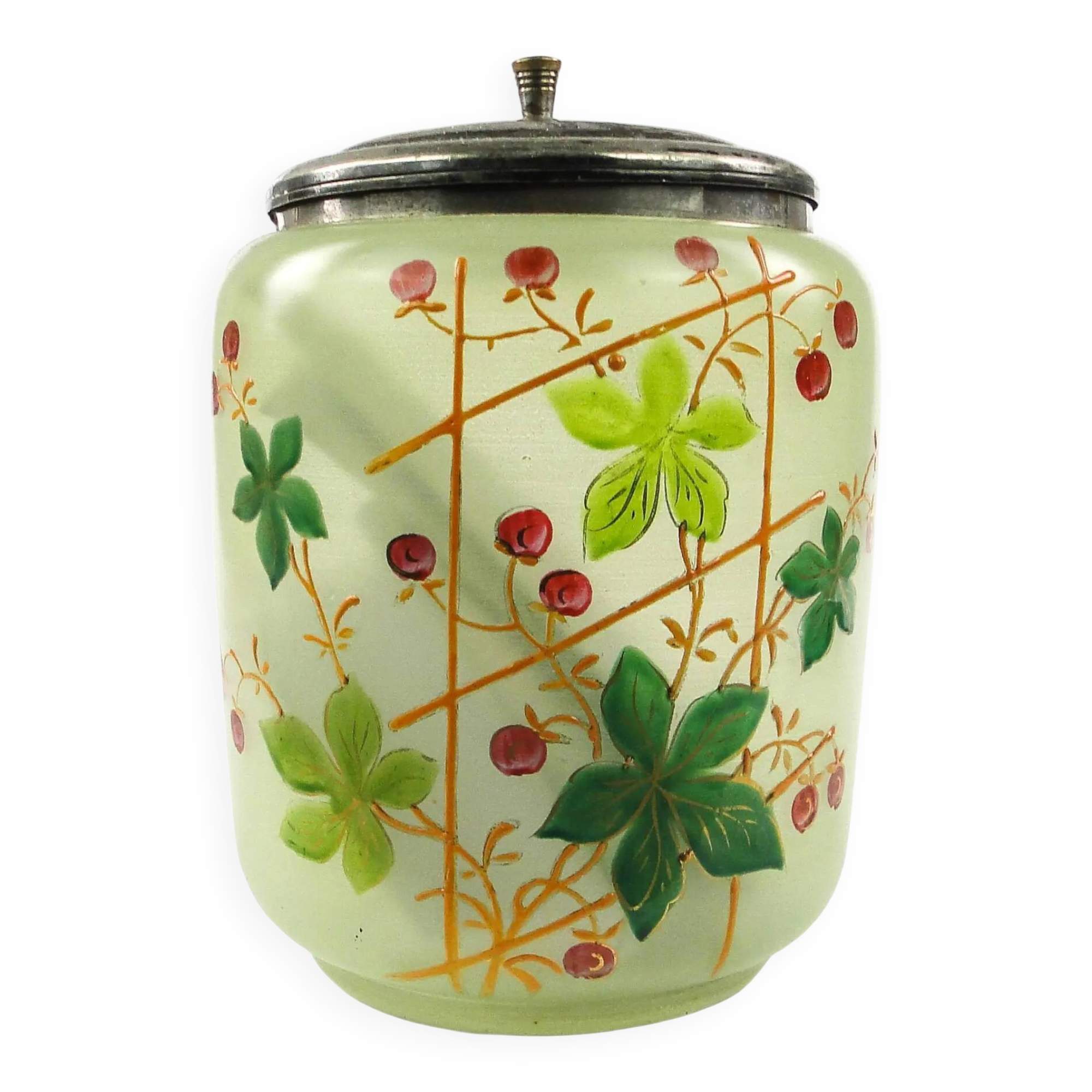 Art Nouveau tea container, frosted glass, silver-plated brass, Sweden, 1960s