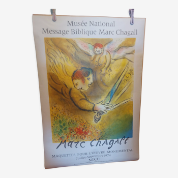 Affiche lithographiée exposition Marc Chagall , 1974 à Nice , imprimerie Mourlot