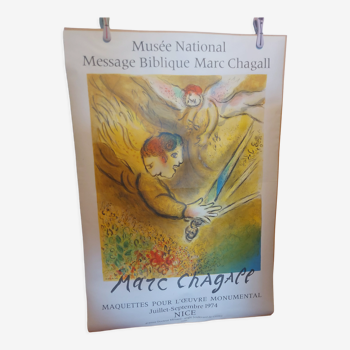 Poster lithographed exhibition Marc Chagall, 1974 in Nice, printing house Mourlot