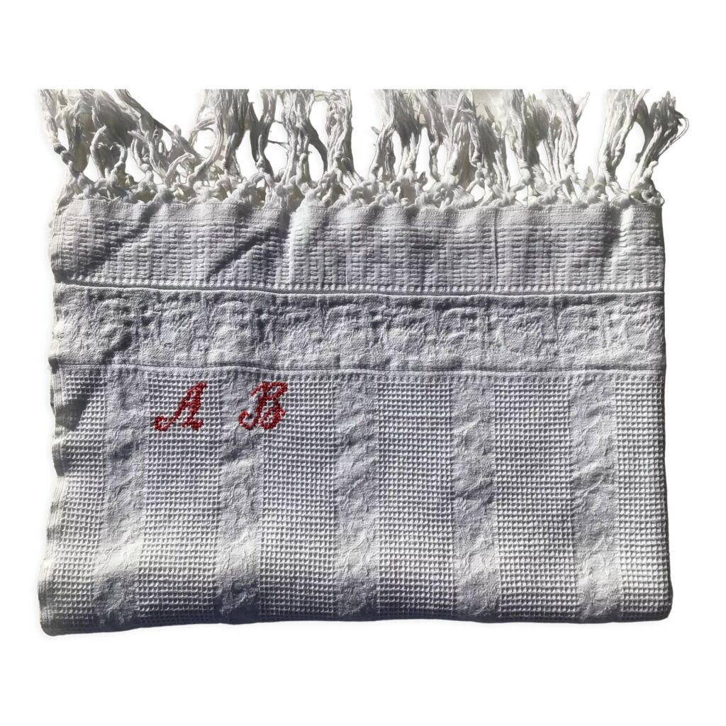 2 jolies serviettes bicolores blanches et rouges pour la Toilette, style nid d'abeille, monogramme S