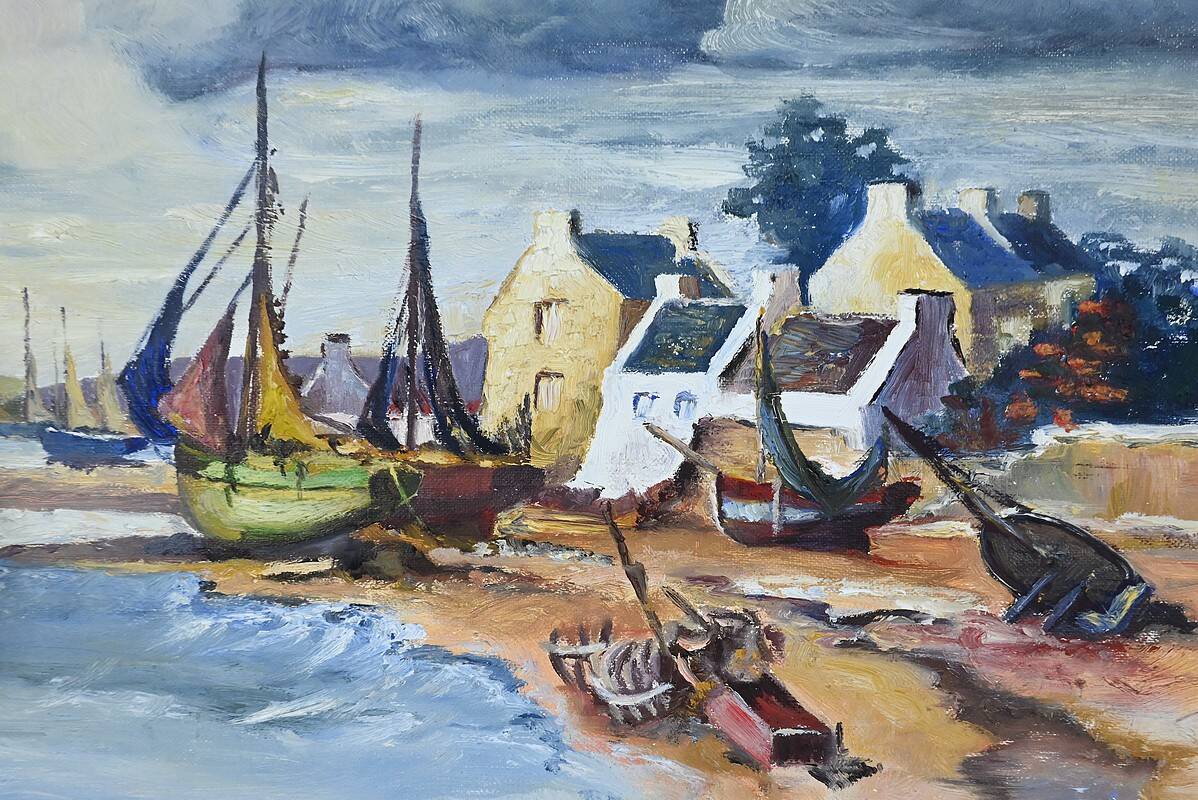 Marine painting “Littoral Breton” signed Marijane le Goaster – 1985